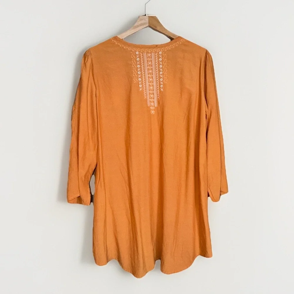 Andree by Unit Embroidered Artsy Boho Blouse Tunic Top Floral Size M Orange - Picture 3 of 5